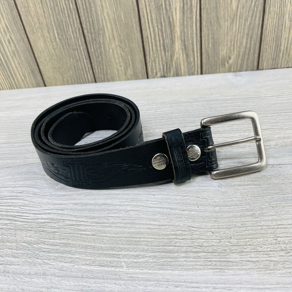 Harley Davidson Leather Belt With Buckle Mens Size 36 US Black Belt Made In USA - Picture 1 of 16